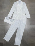 Casual Solid Three Piece Set For Women Slim Vest Notched Loose Blazers High Waist Long Pants Female Sets 2022
