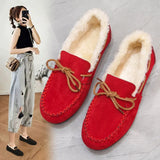 Autumn And Winter New Doudou Shoes, Plush, Warm, Bow, Korean Version, Casual, Flat-Bottomed, Lazy Cotton