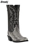Autumn Winter New Men Boots High Heel Iron Head Embroidered Serpentine Western Cowboy Boots Men Pointed Toe Slip-On