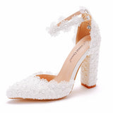 Breakj Cm White Lace Tip Coarse Sandals Wedding Dress Shoes Spring And Autumn Coarse Tips Sandals White Wedding