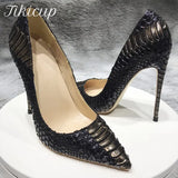 Gray Croc-Effect Embossed Women Sexy Stiletto High Heels Slip On Pointed Toe Fashion Pumps Designer Brand Party