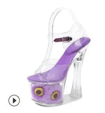 Women Model Shoes Thick Super High heels 17cm Sunflower Waterproof Fishmouth Sandals Transparent Crystal Shoes Wedding