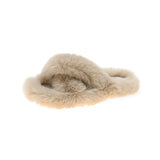 Women Cross House Furry Slippers Fashion Faux Fur Warm Shoes Women Slip on Flats Female Home Open Toe Pink Plush