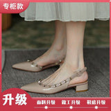 Breakj Sandals High Heels Women 2025 Summer New Small Design Rivet Tip French Style Heced