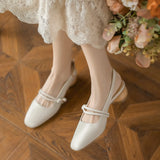 2023 New Thick Heel French Line With Pearl Middle Heel Empty Single