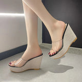 New Summer Fairy Wind High With Cool Slippers Female A Word With Transparent Slope With Cool Drag Outside Wear Korean Version Of Female