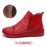Breakj And Winter New Women's Shoes Winter Plus Velvet Leather Women's Boots Handmade Short Boots Women Flat Bottom Leisure Soft Bottom