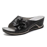 Breakj Summer New Slope With Flower Fish Mouth Large-Size Slippers Car Sewing Hollow Women's Leisure Cold