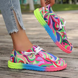 Breakj New Large-Size Lace With Color Low-Top Single Shoes Women Graffiti Slacker Canvas Flat-Soled Single
