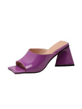 New Summer Women's High-heeled Patent Leather Slippers, Square Toe, Thick-heeled Net Red Sandals for