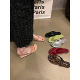 Ins Flat Silver Flip-Flops Women Summer Wear Leopard Print Sandals Beach Clip Women's