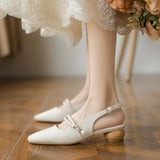 2023 New Thick Heel French Line With Pearl Middle Heel Empty Single
