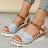 Breakj New Fish Mouth Bow Buckle Thick Bottom Slope Sandals Women's Large Size Hemp Rope Bottom Flat Bottom Women