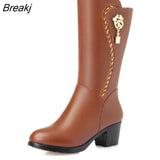 Winter Knee High Boots Wool Fur Inside Warm Shoes Women High Heels Soft Leather Shoes Platform Snow Boots Footwear
