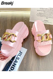 Slippers Heels Slipers Women Slides Fashion Platform High Soft 2023 Luxury Flat Rubber Casual PU Leisure Shoes Women