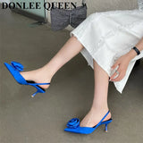 Brand Flower Slingbacks Sandals Women Thin High Heels Pointed Toe Mules Shoes Wedding Bridal Ladies Elegant Dress