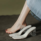 Breakj New Female Drag Fairy Outside The Wind Wearing Crystal Heel Fashion Shoes Transparent Word With High Heels Coarse