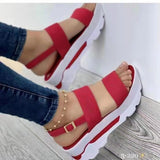 Summer New Large Size Women's Shoes With Wide Noodles Buckle With British Style Thick Bottom Slope And Fish Mouth
