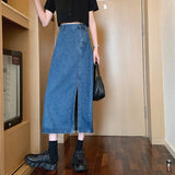 2021 Summer Women Irregular Cowboy Skirt Spring Solid Color Casual High Waist A-line Skirt Simplicity Slim Split Hem