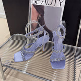 Roman Rhinestone Chain High Heel Square Head Super High Heels Banquet Shoes Walk Show Female