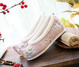 Breakj Shoes Hanfu Shoes Single Shoes / Cotton Shoes Blue Wave Ancient Costume Lotus Embroidered Cloth Shoes Girl Head