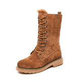 Women's Winter Fur Boots Plush Warm Snow Black Brown Ankle Booties Anti Slip Leather Botas Punk Flats Zapatos
