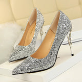 Breakj Fashion Sexy Nightclub Women's Shoes Metal Heel High Heel Shallow Pointed Sequined Single