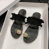 Summer New Set Toe Lace Pineapple Flat-Soled Large-Size Sandals And Slippers From Women's