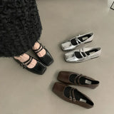 Breakj Flat Silver Mary Jane Single Shoes Women's Shoes 2025 New Summer Square Gentle Korean Version Of Small Leather