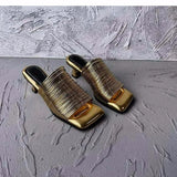 Head A Word With Thin With Silver Slippers Female 2024 Summer High With Half Drag Wearing Silver Gold Simple