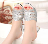 Gladiator Opened Toe Summer Sandal Rhinestone Square Heel Sandals Women Hight Heel Sandals Plus Size