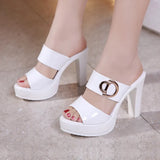 Leather Waterproof Table High Heels Thick Heel Slippers Women 2023 Summer Fashion Muffin Thick Soles Wear Fish Mouth Slippers Large