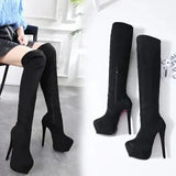 Sexy Suede Long Boots 15cm High Heel Over-the-Knee Boots Fashion Elastic Boots Thin Heel Waterproof Platform Womens