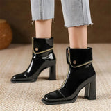 boots Ladies Shoes Ankle Women's Boots High Quality Modern Boots Women Solid Square Toe Zip Heeled Shoes Female