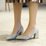 Colors Bling High heels pumps women shoes 2019 spring autumn shoes women Fashion Shallow Pointed Square heel Wedding