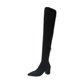 Boots Female Autumn Dong Thick Heel High Heel 2023 New Thick Leg Khaki Boots Suede Pointed Elastic