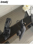 Brand Flower Slingbacks Sandals Women Thin High Heels Pointed Toe Mules Shoes Wedding Bridal Ladies Elegant Dress