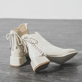Shoes for Women Punk Style Booties with Laces Female Ankle Boots Elegant Medium Heels Footwear Lace-up Chelsea Combat