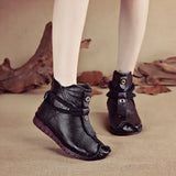 And Winter New Head Layer Cowhide Flat Bottom Soft Bottom Ankle Boots National Wind Leather Retro Martin Boots Warm And Comfortable Cotton