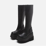 Women's Shoes Size 43 Gothic Platform Boots Motorcycle Rider Boots Knee High Boots Chunky Heel Zipper Women's