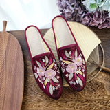Breakj Single Shoes Cotton Shoes Pointed Shoes Muller Shoes Fashion National Style Women's Single Shoes Embroidered Cloth