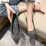 Women Flat Ballet Shoes String Bead Bling Crystal Pointed Toe Flats Shoes Elegant Lady Shoes Wedding Shoes Size