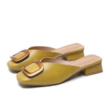 Mules Elegant Low Heel Buckle Women Slippers Slip-on Comfortable PU Ladies Office Shoes Summer Women