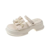 Breakj Bottom Head Pearl Toe-Slip Slippers Women 2025 Summer New Small Fragrant Style Outside Wearing Loose Cake Cool