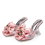 Slippers for Women 2023 Summer Fashion Pink Butterfly-knot Designer Sandals Clear Heels Plus Size 46 Female