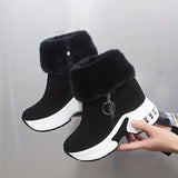 Women Warm Sneaker 2024 Female Casual Push Lined Side Zipper Short Boots Ankle Snow Boots for Ladies Platform Wedge