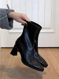 Breakj Short-Skin Women 2025 Autumn And Winter New Black French Coarse And Elastic Thin Boots Martin