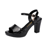 Heels, Thick Heels, Women's Summer 2023 New Large Sizes 40-43, There Are Still Hundreds Of Lacquered Leather Open-Toed High-Heeled