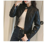 New Spring Faux Leather Jacket Women Slim Vintage Black Soft Motorcycle Short Jackets Lady Bomber Coat