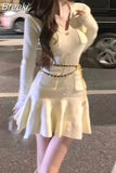 Sweater Dress Women Elegant Y2k Mini Dress Party Pure Color One Piece Dress Korean Fashion Casual Design 2023